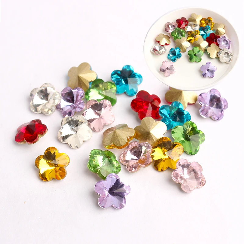 10mm Mix Color Flowers Nail Rhinestones Crystal Shiny 3D Strass Gem Stone Manicure Nail Art Decoration Charms Jewelry