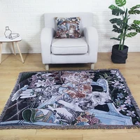 cute cat cotton line home blanket retro decor tapestry wall hanging sofa dust towel covers bedroom living room carpet rug mat