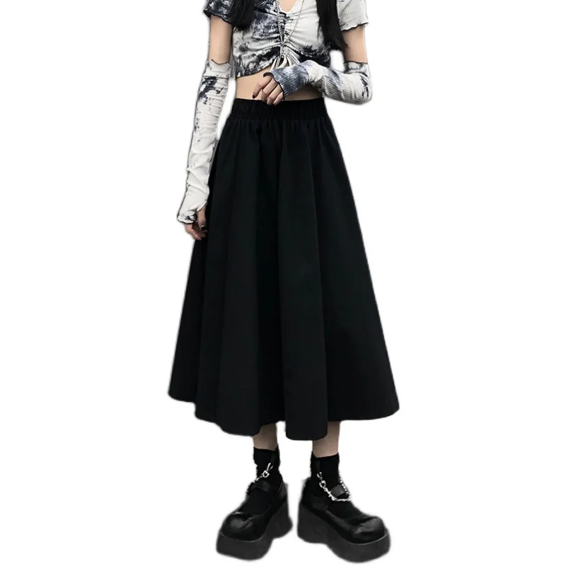 

TVVOVVIN New Summer Solid Color A-line Skirt Elastic Waist Casual Female Sweet Mid-length Skirt For Women KYMW