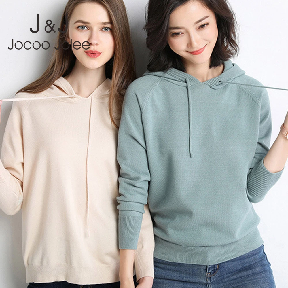 Женский Повседневный свитер Jocoo Jolee из 30% шерсти с капюшоном сезон осень-зима