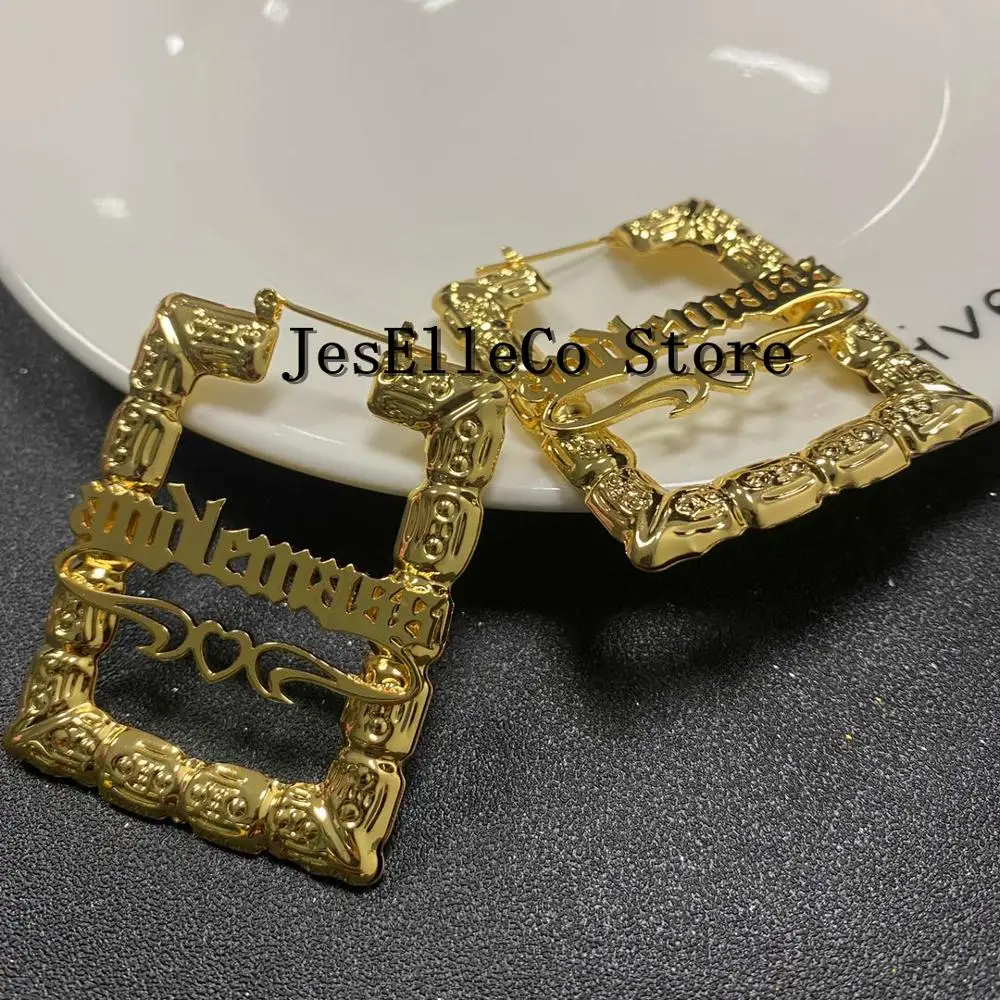 Именные серьги на заказ в форме нержавеющей стали именные бамбуковый стиль