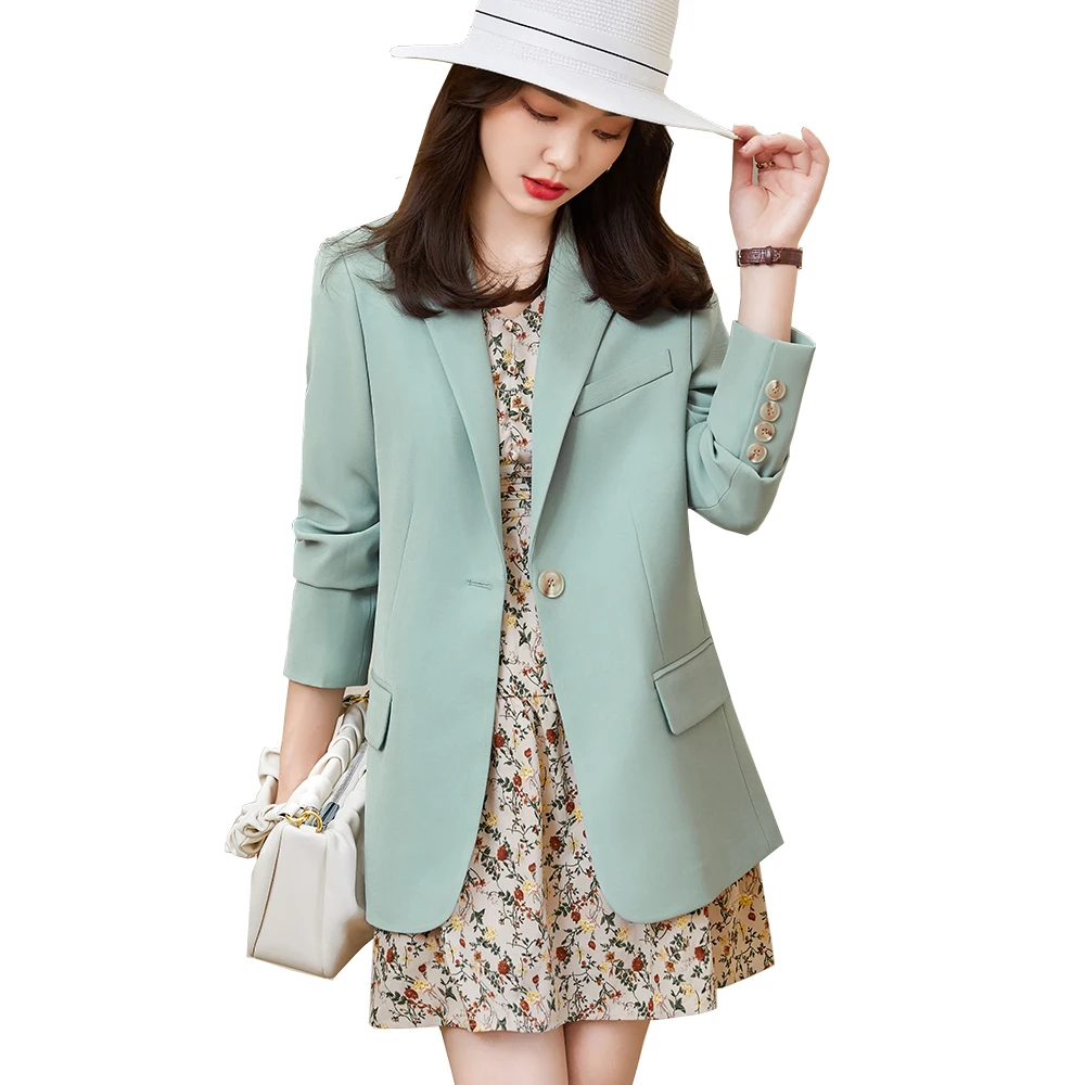 

New Arrival Fashion Korean Style 2021 Ladies Loose Blazer Coat Women Apricot Coffee Green Casual Jacket For Autumn Winter