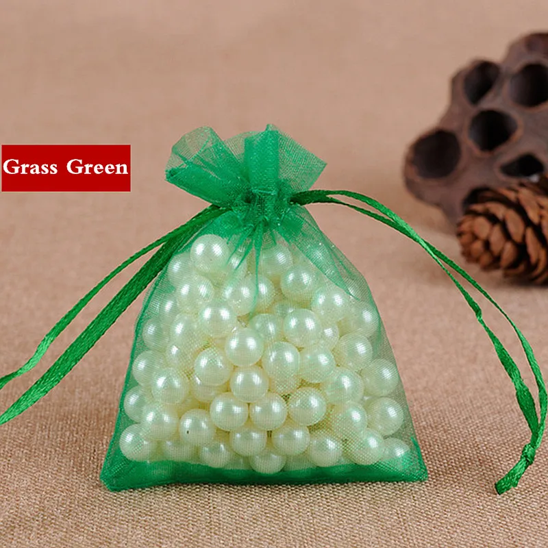 grass green 100 шт/50 шт 7x9 9x12 10x15 13x18 см сумки из органзы Ювелирные изделия упаковочный мешочек для свадьбы украшения Drawable мешок подарочные пакеты 21 цвет OR7 - Цвет: grass green