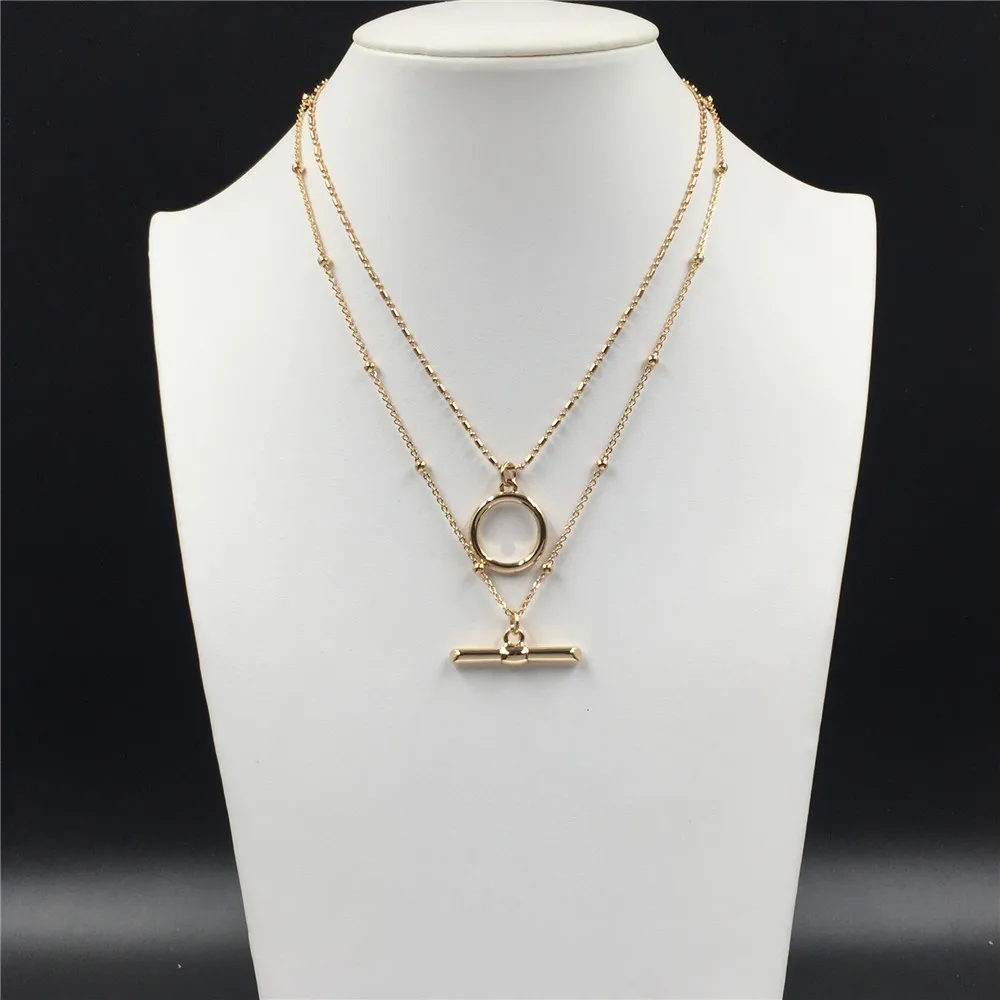 

2020 New Trendy Gold Color Plating T Bar O Bar Pendant Layered Necklace For Women Girl Chic Feminist Unique Jewelry Accessory