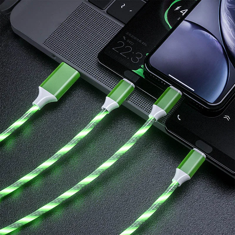 tongdaytech 3 in 1 usb fast charger flowing colors led glow usb cable quick charge carregador portatil for iphone xiaomi samsung free global shipping