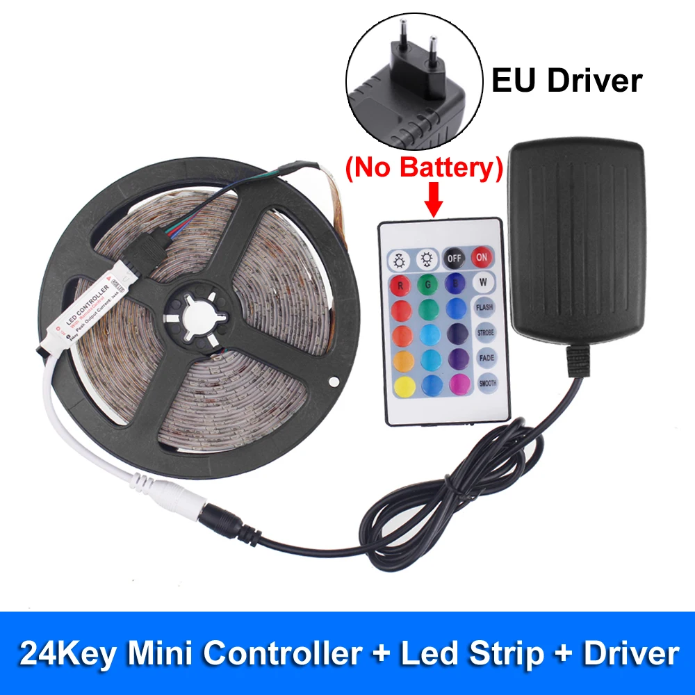 EU-24key mini SMD 2835 Водонепроницаемая светодиодная лента 12v диод красный-зеленый-синий лента 60 светодиодов/м epistar RGB Светодиодная лента с пультом дистанционного управления Tira Led 12v - Испускаемый цвет: EU-24key mini