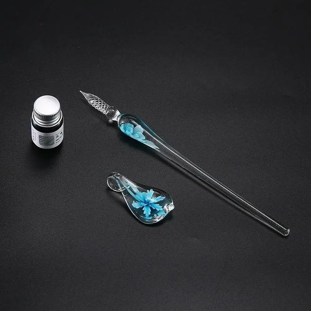 

Glass Dip Pen Faux Crystal Ink Signature Inside Flower for Writing Art Decor Gift heat-resistant and water-resistant function