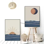 Абстрактная Картина на холсте с изображением морского восхода и Луны, минималистичный настенный постер с принтом солнца и пейзажа, настенные картины в стиле бохо, декор для гостиной