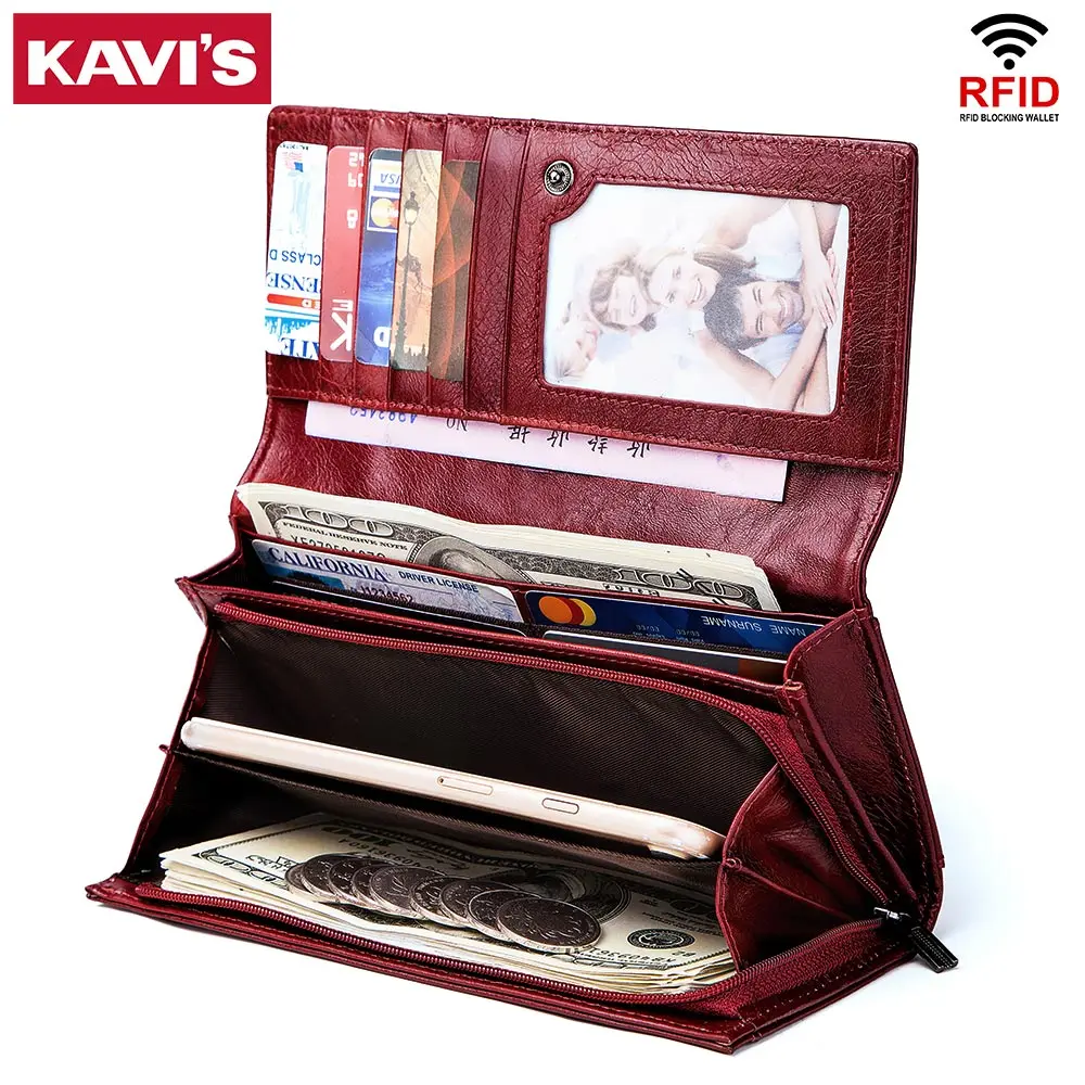 

KAVIS Genuine Leather Women's Wallet Purse Fashion Female Coin Purse Portomonee Clamp For Money Perses Handy Quality Vallet Bag