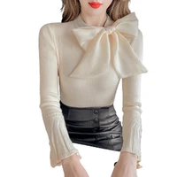 perhaps u women elegant sweet autumn knitted butterfly collar lace up bow flare sleeve pullover slim sweater blouse tops m3005