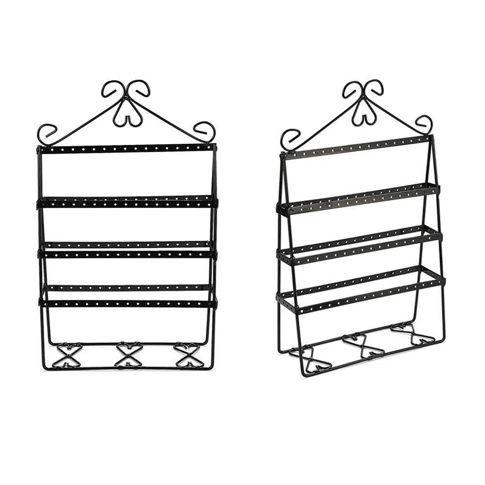 

New Jewelry Earring Holder Stand Commercial Display 4 Layer 112 Holes Metal Black White Organizer Rack Shelf For Home Wholesale