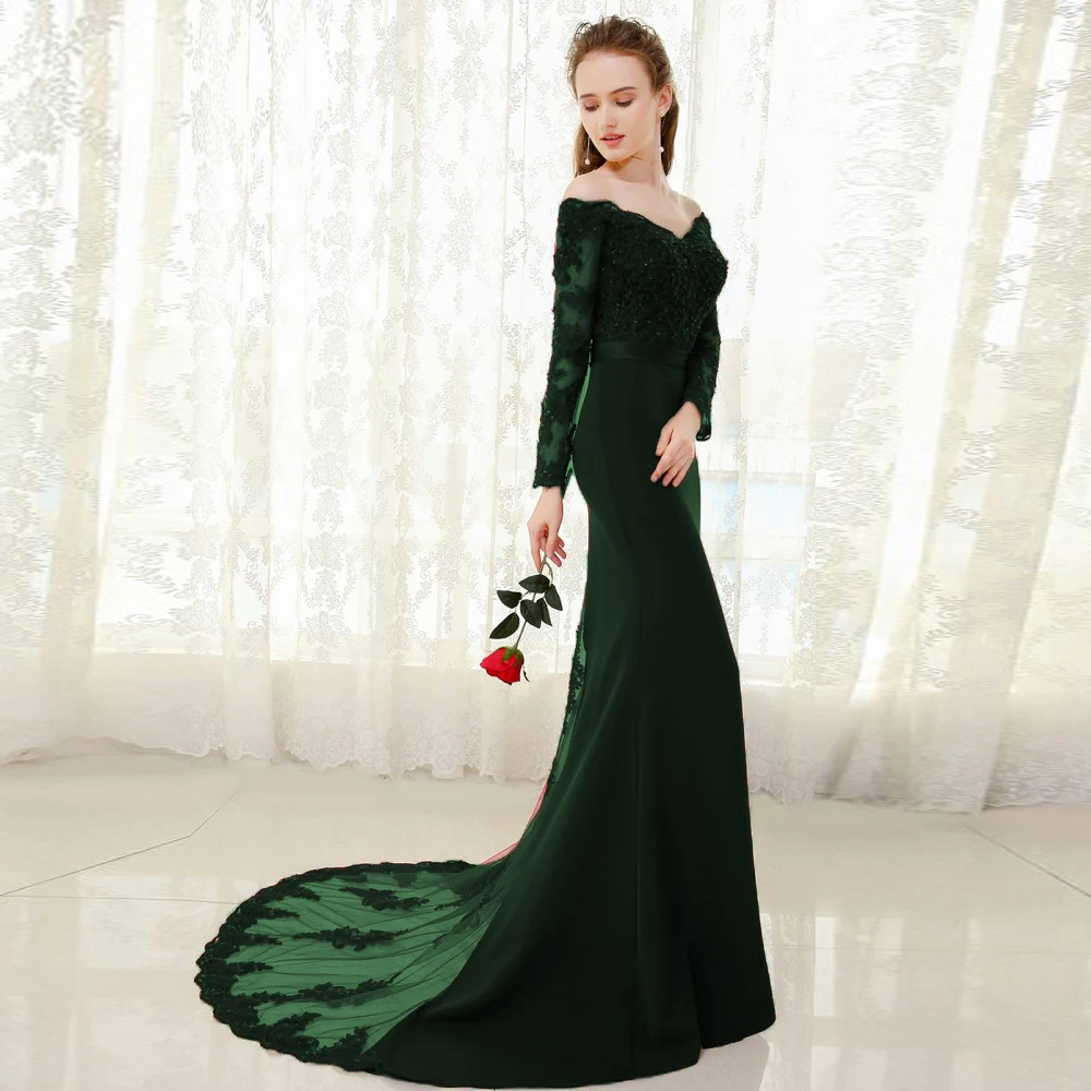 Vestido de festa Longo русалка кружевной Топ Лиф тонкая линия Длинные подружки невесты платья быстрой доставки очаровательные свадебные вечерние платья Новые - Цвет: Зеленый