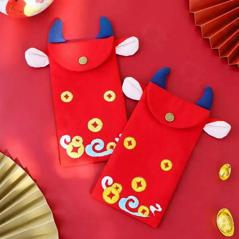 Chinese Embroidered Bull-Shaped Red Envelope Creative Hongbao New Year Spring Festival Birthday Marry Gift 2Pcs | Дом и сад