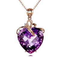 korean fashion heart shaped amethyst pendant necklace for women sweet and romantic neck chain gift metal accessories jewelry set
