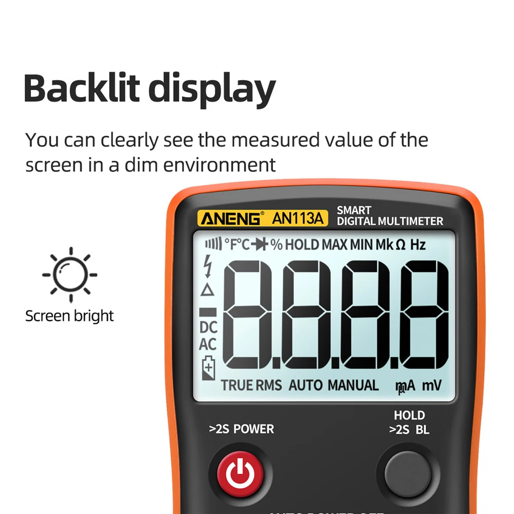 

AMYGOJJ ANENG AN113A Digital Multimeter True RMS with Temperature Tester 4000 Counts Auto-Ranging AC/DC Transistor Voltage Meter