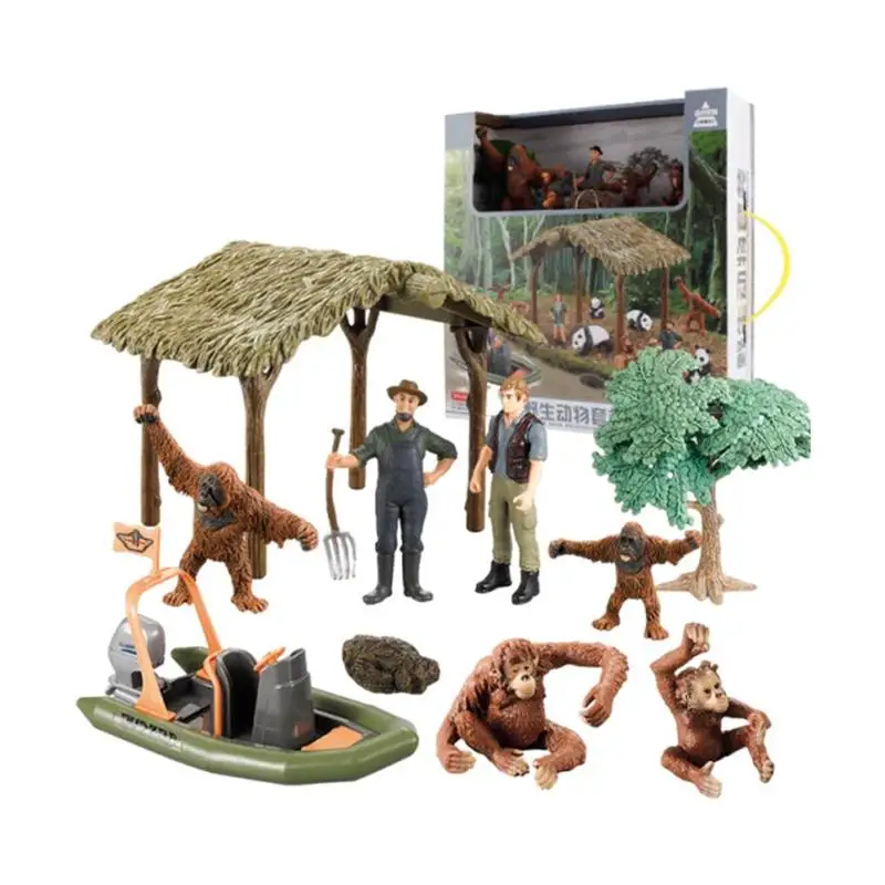 

Family farm poultry feed fence simulation model sand table scene model simulation wild animal model set orangutan panda figurine