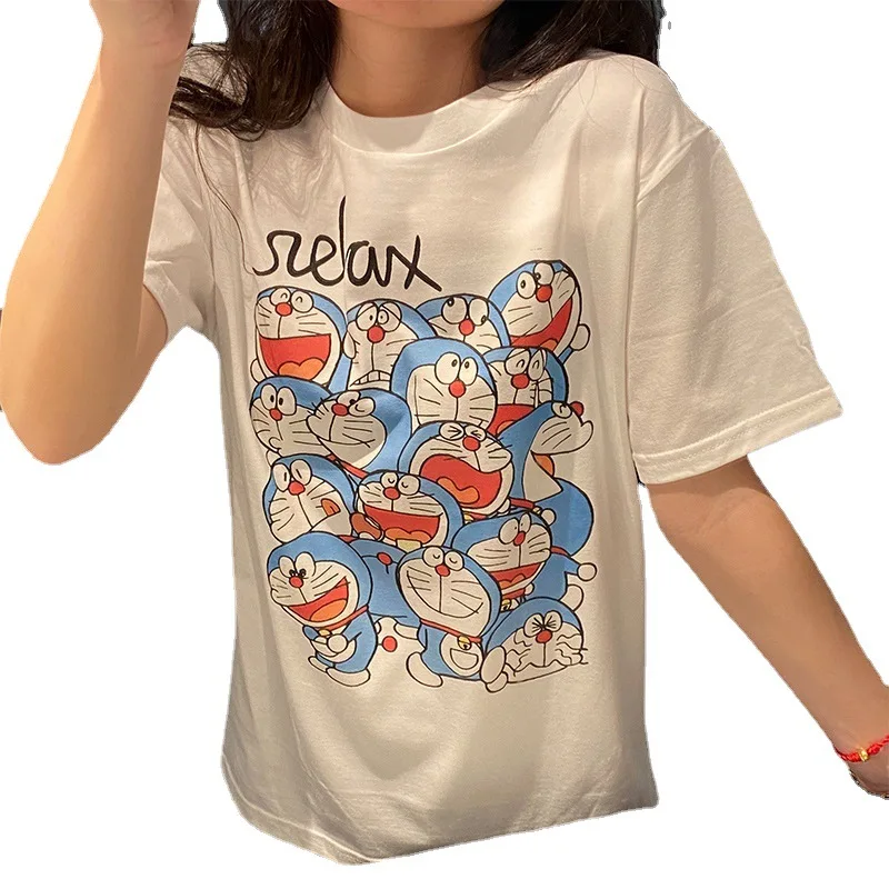 

Short-sleeved T-shirt Super Multi-cat Cartoon Print Childlike Japanese Style All-match Loose Cotton Comfortable Blouse Women
