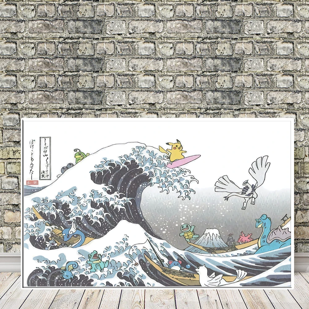 

Pokemon Poster Great Wave Off Kanagawa Cartoon Anime Canvas Painting Pikachu Bulbasaur Squirtle Kid Baby Bedroom Decor Picture