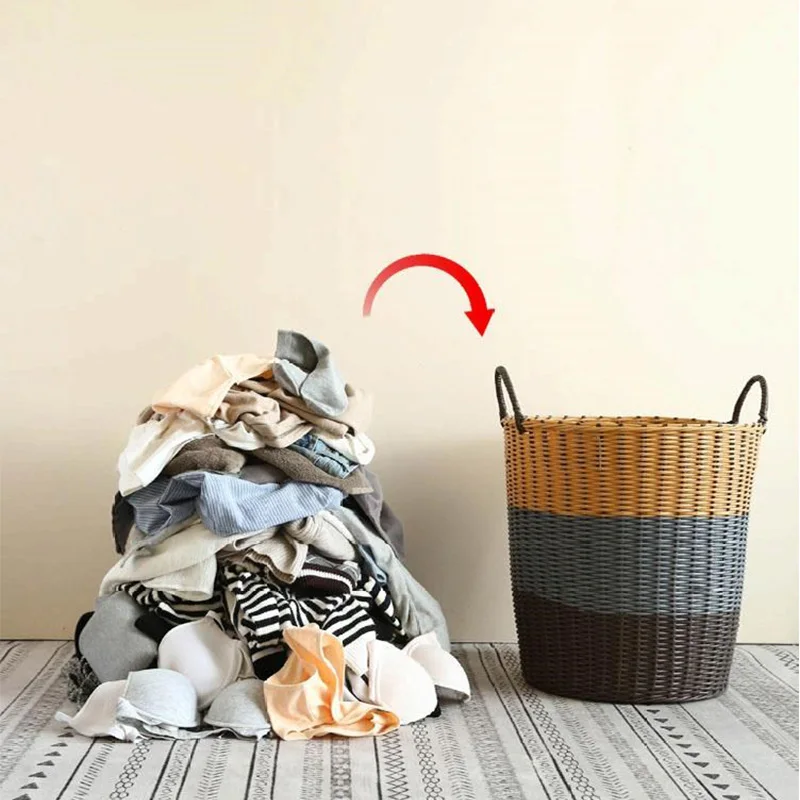 Пластиковая ротанговая большая корзина для хранения белья детская игрушка