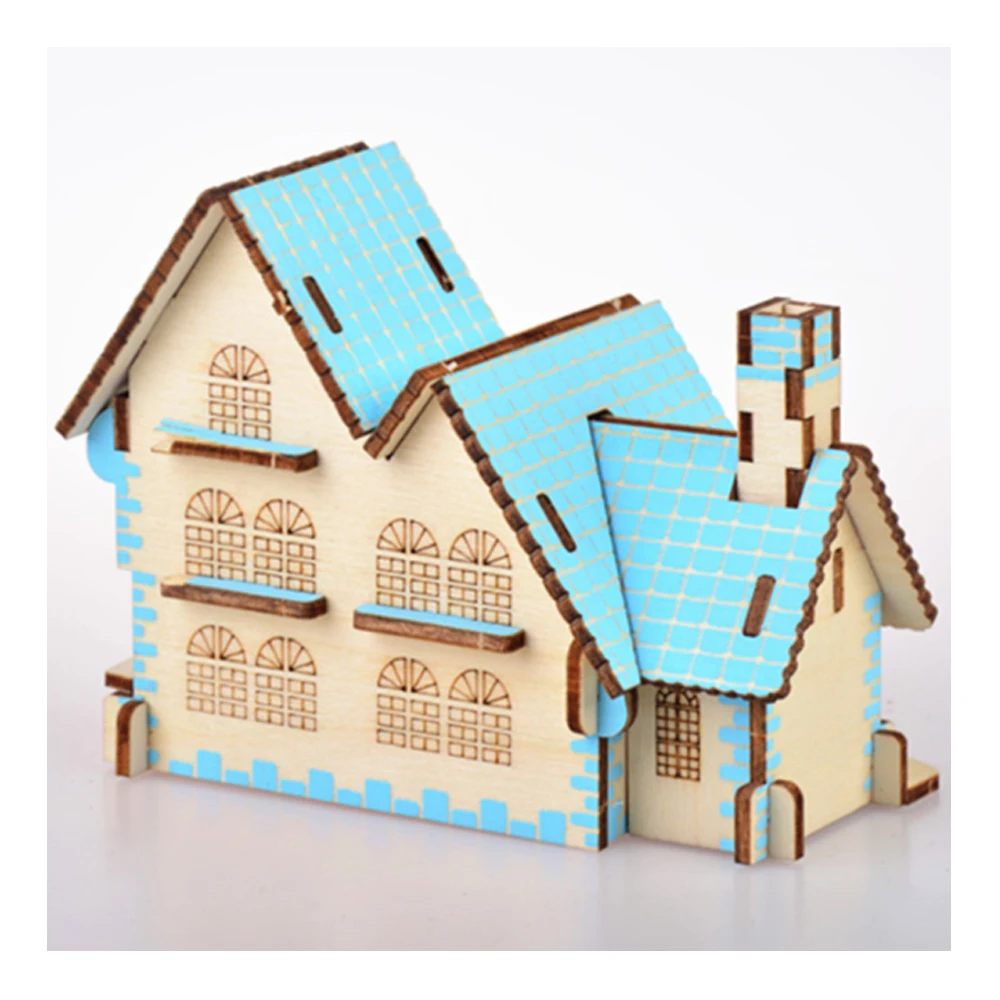 

DIY Model toys 3D Wooden Puzzle blue dream cottage Wooden Kits Educational Puzzle Game Assembling Toys Gift for Kids Adult P4