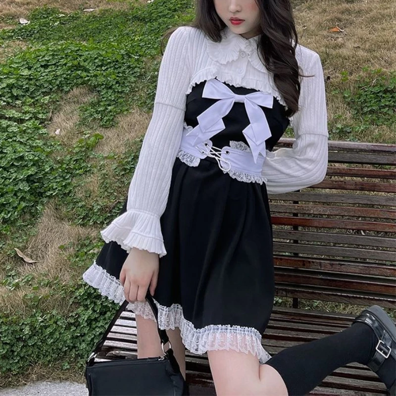 

Japanese Gothic Y2k Dresses Women Sexy High Street Korean Party Fairy Dress Elegant Patchwork Sweet Kawaii Vintage Dress 2021