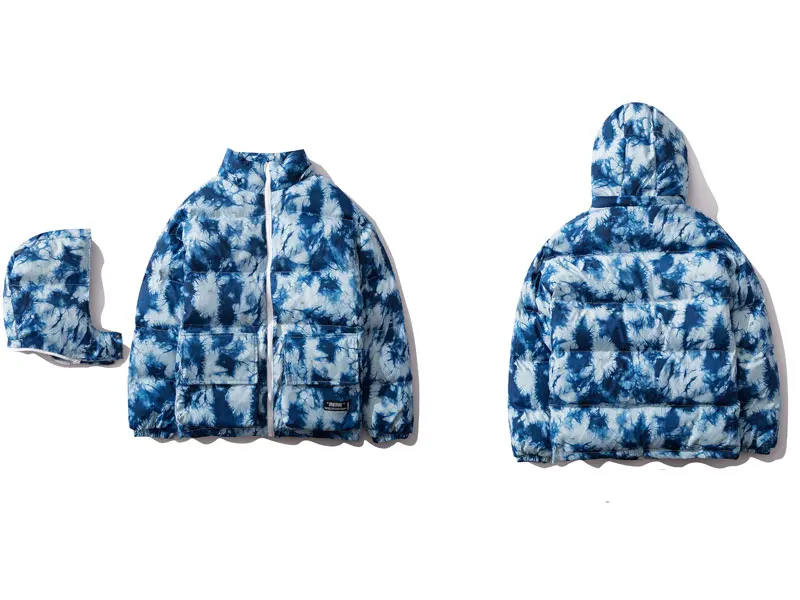 GONTHWID Tie Dye/толстая теплая парка со съемным капюшоном, куртки, хип-хоп хлопчатобумажные пуховики в повседневном стиле, парки, зимние пальто, уличная верхняя одежда