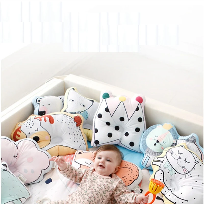 Cute INS Cartoon Animal Shaping Pillow For Baby Head Protection Cotton 3D Print Cloud Crown Baby Room Decorations Beddings