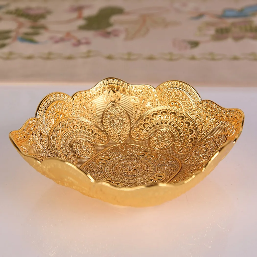 

1pc Round Storage Tray 12.5x4cm Display Golden Plate Dessert Fruit Home Table Storage Tray Decorative
