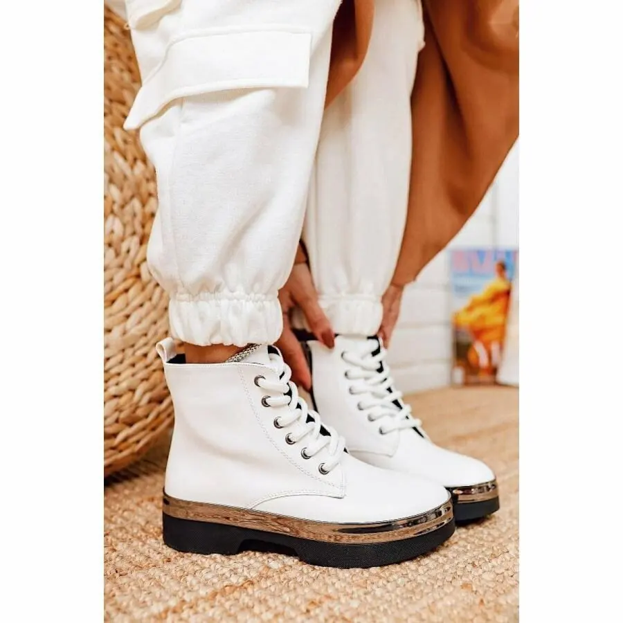 

Women Boots Limoya Joslyn White Laced Metallic Base Wrapped Postal