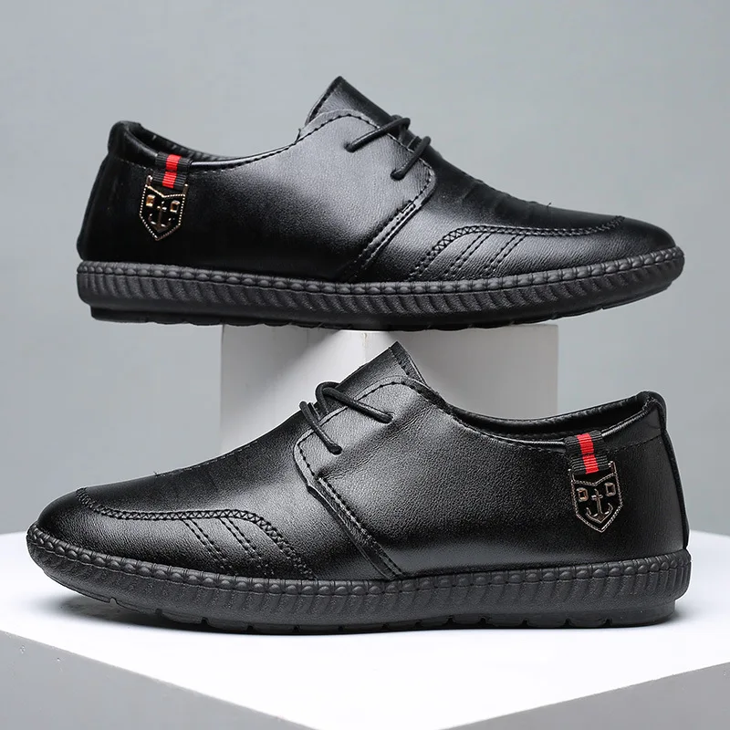 

Leather Loafers Men Classic Breathable Dress Shoes British Style Soft Sole Lace-Up Business Shoes Man Shoes Zapatos De Hombre