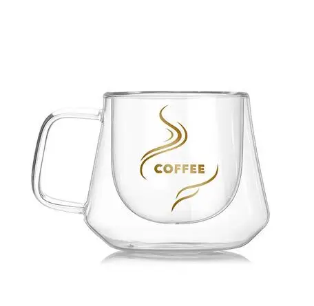 with Logo Стеклянная чашка пищевая двухслойная теплоизоляция прозрачная Высокая боросиликатная 200 мл кофейная кружка эспрессо чашки JJA016 - Цвет: with Logo