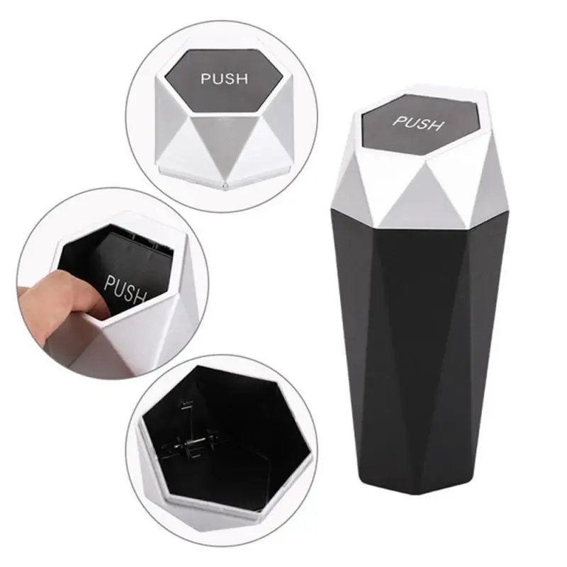 Mini Car Trash Can With Lid Dustbin Diamond Design Leakproof Vehicle Bin Garbage For Automotive Home | Автомобили и мотоциклы