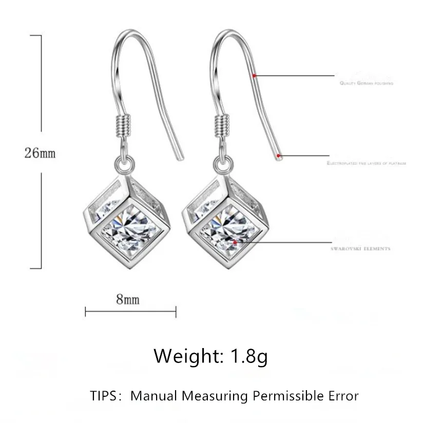 

Square Hollow Zircon Eardrop Earrings For Women Trend Creative 925 Sterling Silver Color Chain Earrings Jewelry Oorbellen SAE467