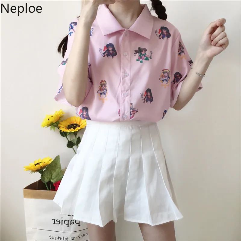 Neploe Сейлор Мун розовые рубашки с коротким рукавом Harajuku Ulzzang Tumblr женская летняя блузка повседневная косплей милый забавный японский Топ