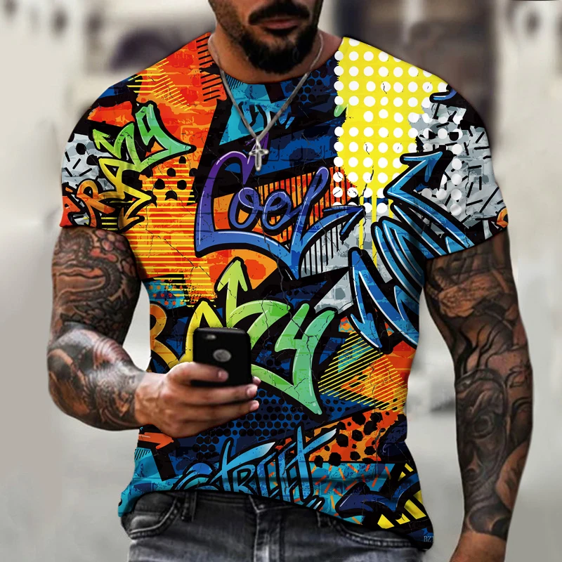 

Game handle graffiti Street trend printing T-shirt full body 3D printing Fashion Top Fun abstract shape letter Tshirt Tees Tops