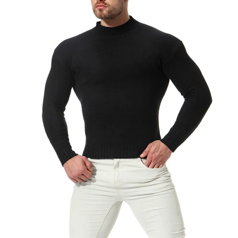 

2020 Autumn And Winter New Brand Men's Pullover Casual Solid Color Knitted Top Warm Elastic Sweater Round-Neck Slim Fit Jumpers
