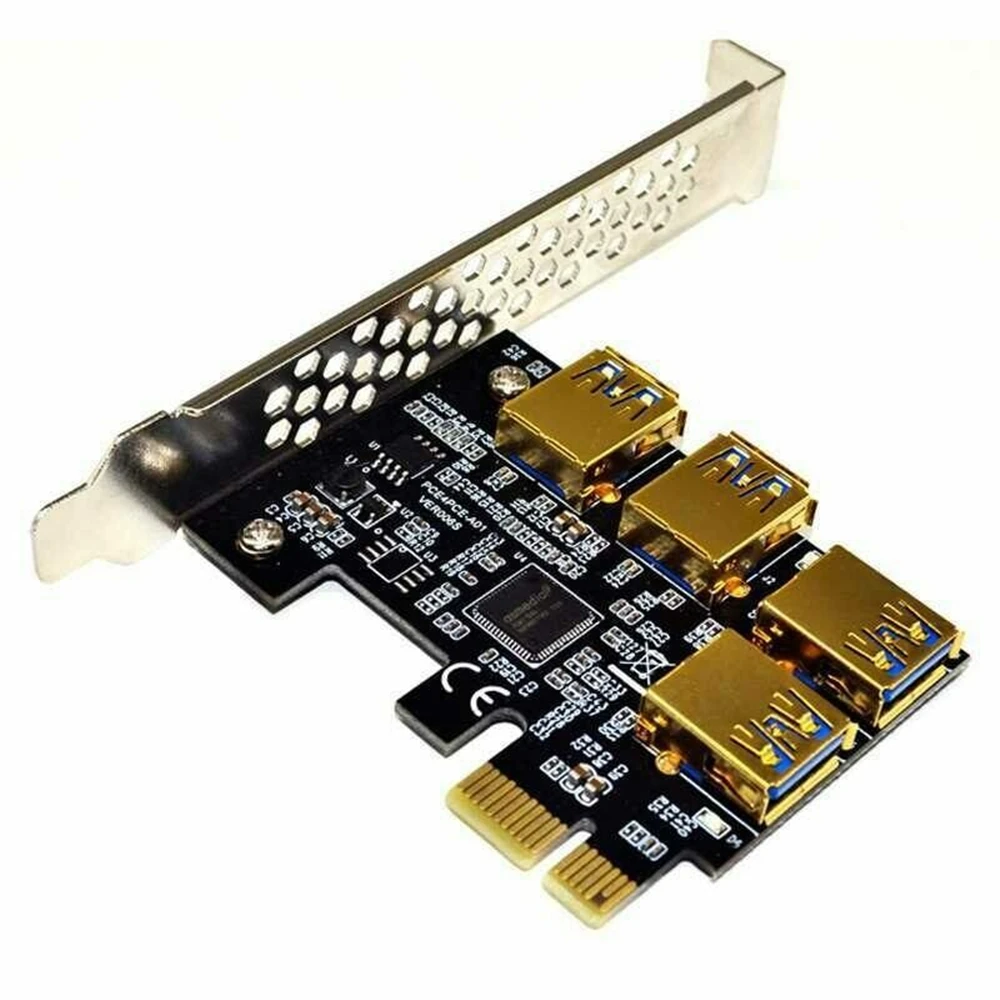 PCI-E 1 to 4 Riser Card New 4 Ports PCIE Riser Adapter Board PCI-E 1x to 4 USB 3.0 PCI-E Rabbet GPU with 4PCS 6PIN Riser Card