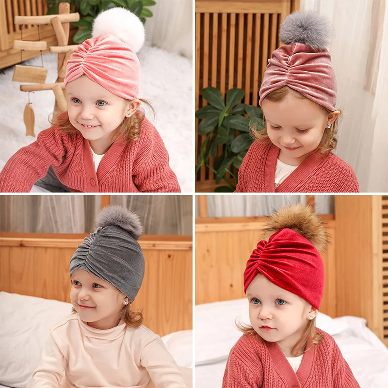 Детская шапка с помпоном теплая зимняя для маленьких девочек Шапка-бини из