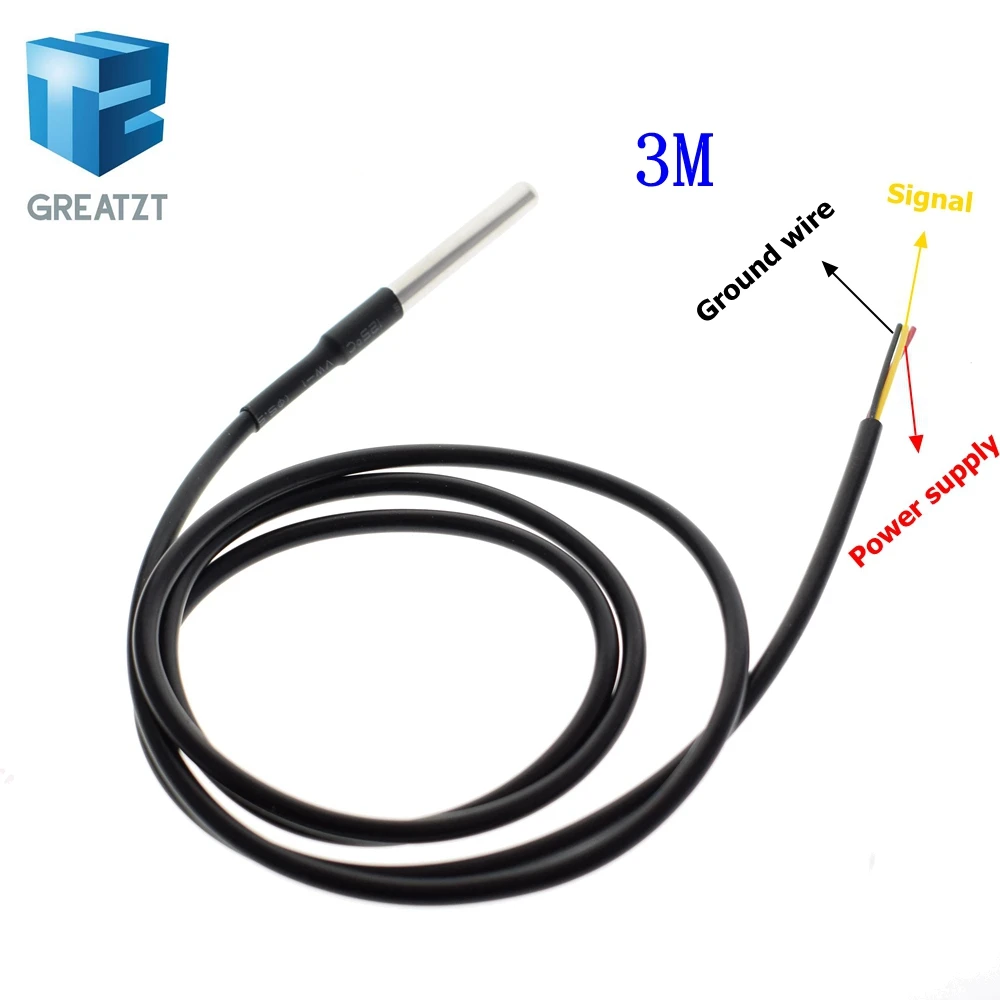 3M DS18b20 Cable GREATZT 1 шт. DS1820 посылка из нержавеющей стали водонепроницаемый DS18b20 датчик температуры 18B20 для Arduino - Цвет: 3M DS18b20 Cable