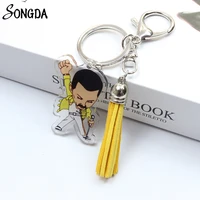 freddie mercury band tassel acrylic keychains holder band rock singer cool gesture double sided key chains keyrings jewelry gift