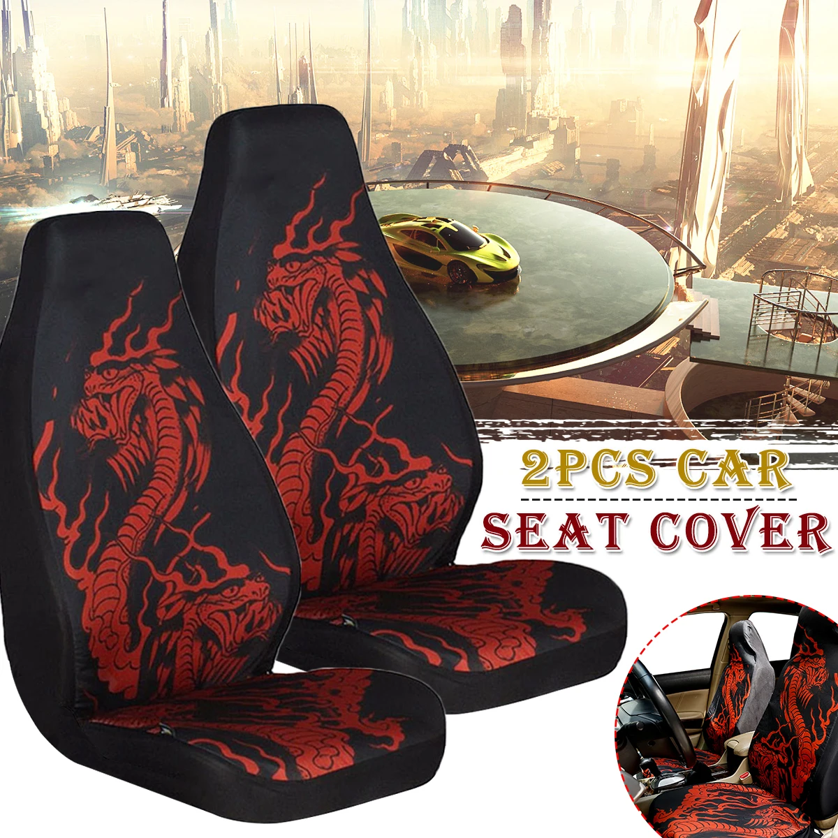 

Universal Dragon Skull Pattern Car Seat Cover Polyester Fabric Auto Seat Cushion Pad for Toyota/Honda/kia/ford/nissan/suzuki
