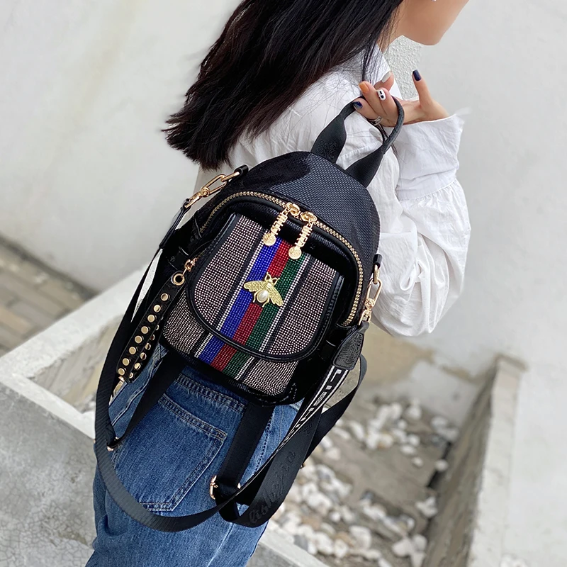 

Fancy Frills Women's Backpack Small Luxury Designer Mochilas Shining Sequines Rivet Ita Shoulder Bag Rhinestone Bolsa Feminina