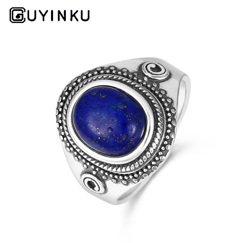 GUYINKU овальный большой натуральный Lapis различные драгоценные камни кольца 925 пробы