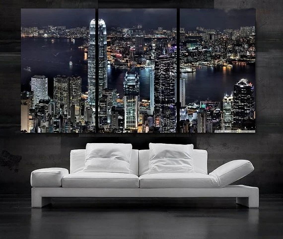 Современная красочная фото картина Гонконг Китай декор комнаты города холст