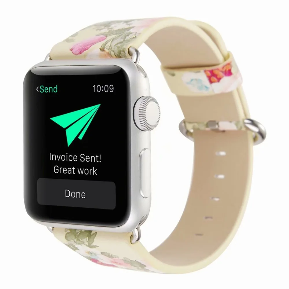Чернильный окрашенный ремешок с цветочным принтом для apple watch band 44 мм 40 мм 42 мм 38 мм кожаный браслет для iwatch series 5 4 3 2 1