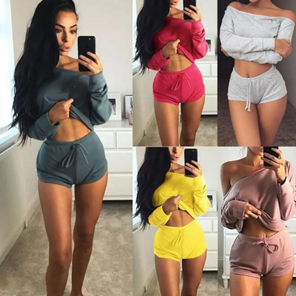 

Женский комплект из 2 предметов, летний спортивный топ с открытыми плечами и одним вырезом для бега, йоги, фитнеса и пикантные повседневные у...