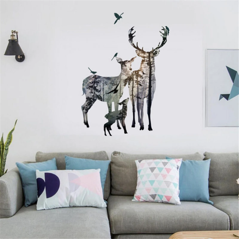 

Forest Deer Wall Stickers Home Decor Living Room Office Decorations 3D Effect Wall Decals PVC Mural Art DIY Poster Wallpaper