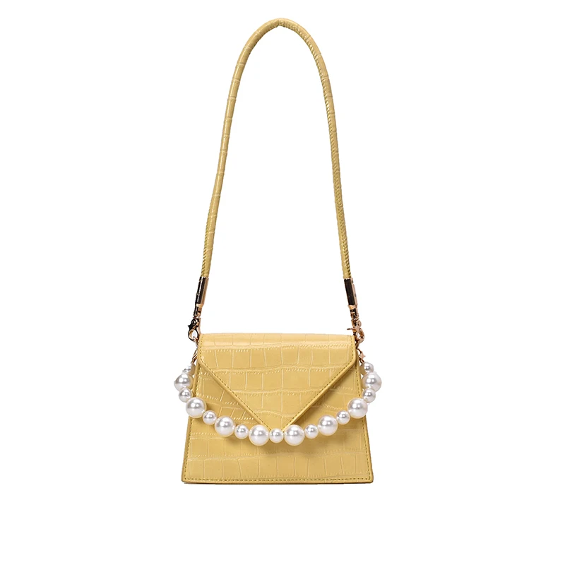 

Stone pattern PU Leather Crossbody Bags For Women 2020 Simple Handbags and Purses Female Travel pearl Chain Cross Body Bag