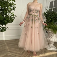 attractive a line prom dress 2021 lovely transparent long sleeve flowers ankle length women party gown