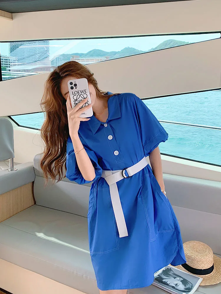 

French bubble sleeve dress 2021 new Xiaqing new age reducing Polo skirt